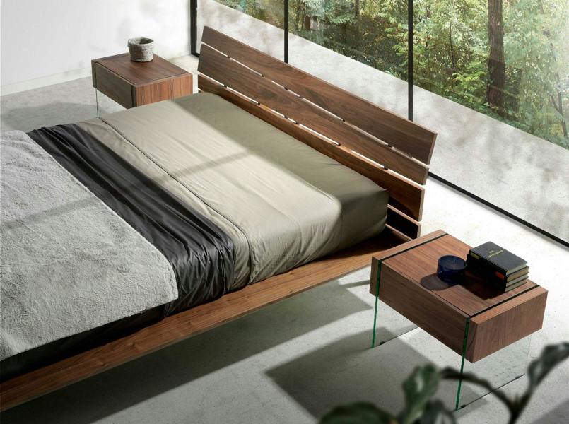 Angel Cerdá Walnut and Tempered Glass Bedside Cabinet 7042