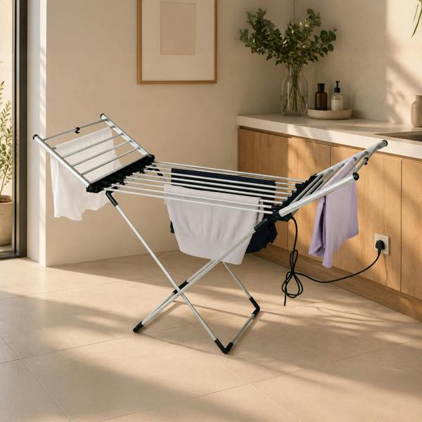 Groundlevel Extra Large 20 Bar Heated Electric Winged Clothes Airer with Timer