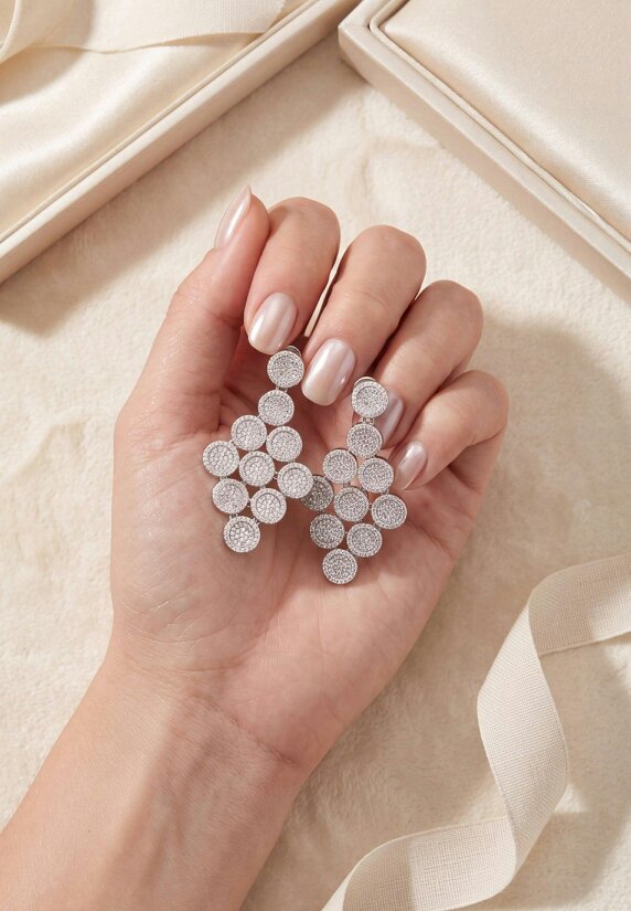 Latelita Mirage Disc Cascading Drop Earrings Silver