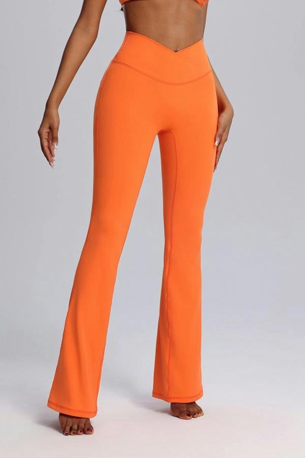 Anniou Crossover Flared Yoga Leggings - orange