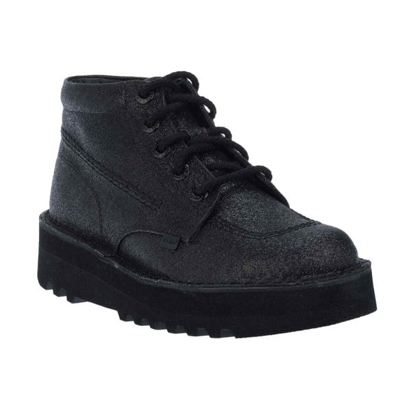 Kickers Womens/Ladies Kick Hi Glitter Leather Stack Heel Boots - Black