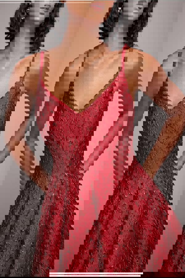 Jacquard Sleeveless A-line Midi Dress - Red DR4163