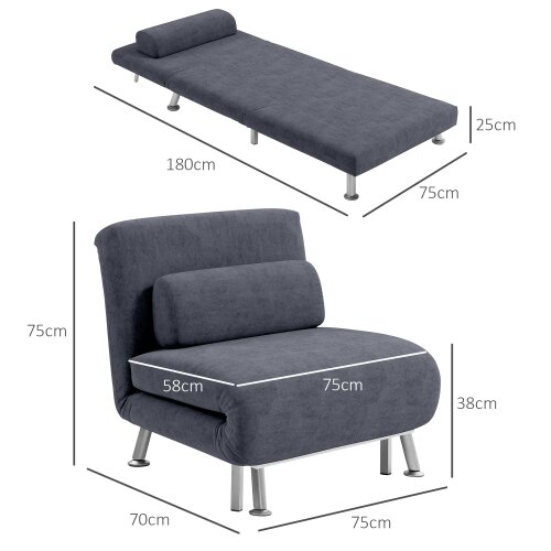 Wyld Haus Tomi Safi Charcoal Grey Velvet Single Sleeper Chair