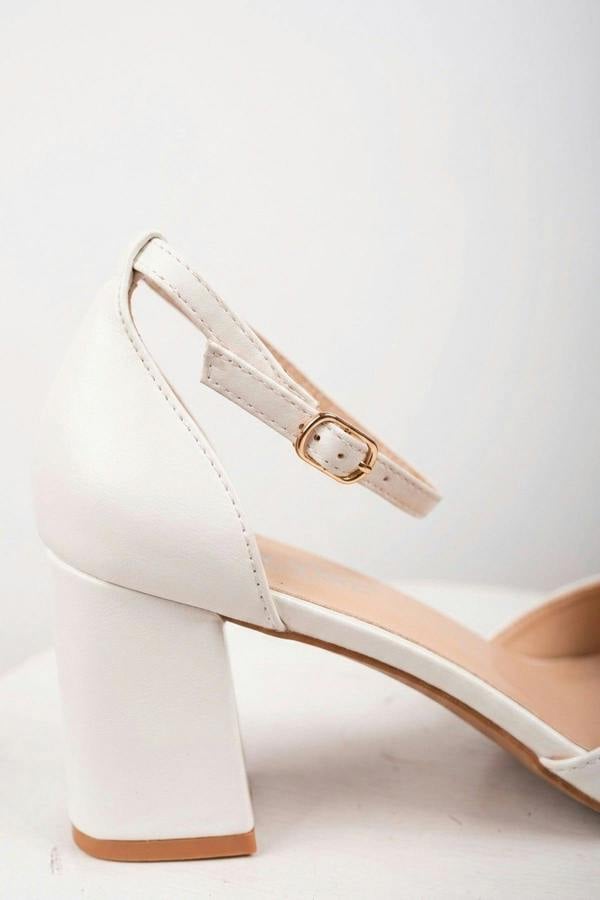 Saoirse Pointed Toe Ankle Strap Heels - White