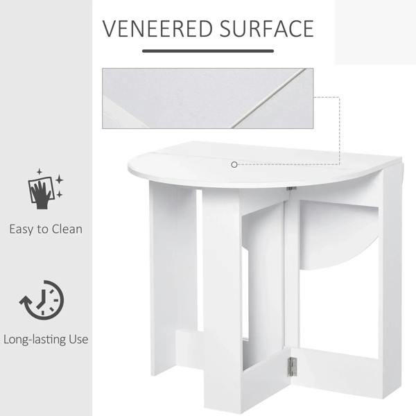White drop-leaf table with smooth veneered tabletop and protective finish