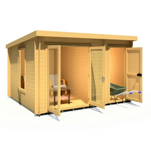 Shire Elm 10Gx12 Multiroom Pent Log Cabin 19mm interlock  Cladding - Best Shed