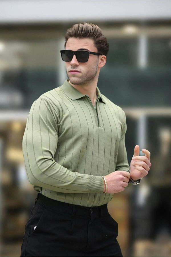 WOVCOR Polo Collar Zippered Knit Men's Sweater