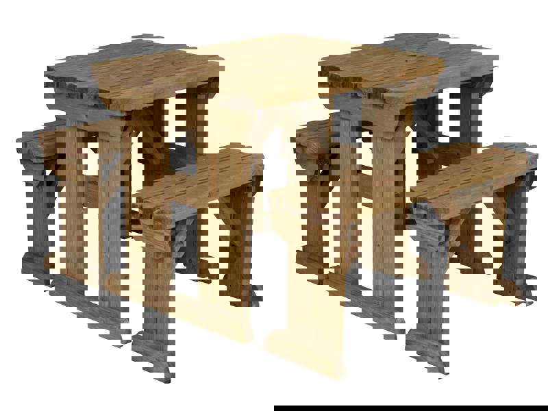 Aspen Rounded Picnic Table and Benches Set - Rustic Finish Wooden Outdoor Dining Set for Gardens and Patios