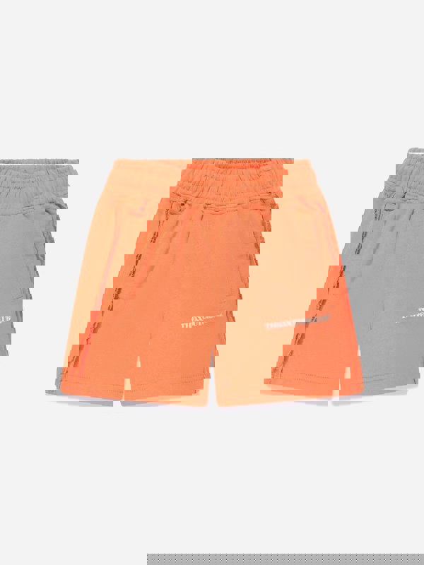 The Couture Club Kids Raw Seam Shorts in Orange