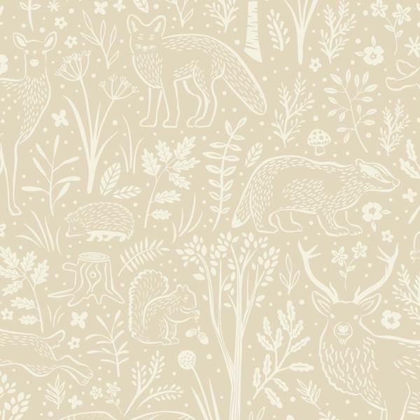 Grandeco Native Woodland Animals Nursery Textured Wallpaper, Neutral