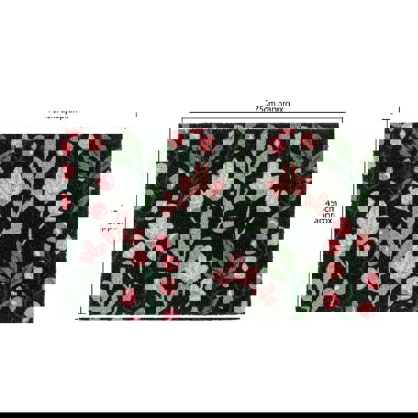 JVL Eco-Friendly Latex Backed Coir Entrance Doormat, 45x75cm - Floral