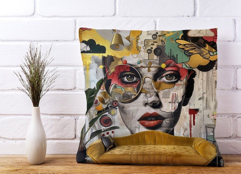 Warren Reed Abstract Face Behind Sofa Cushions