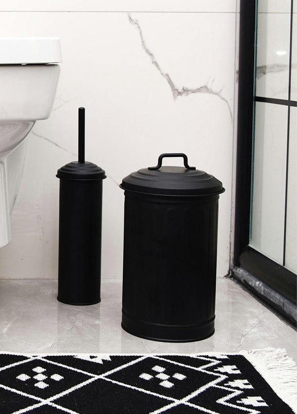 Rozi Black Waste Bin & Toilet Brush Set