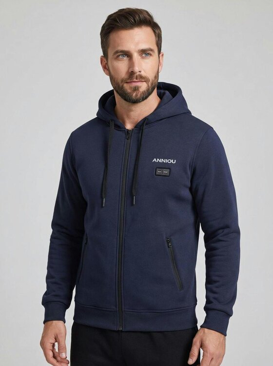 Anniou Men's Navy Blue Zip Heated Hoodie