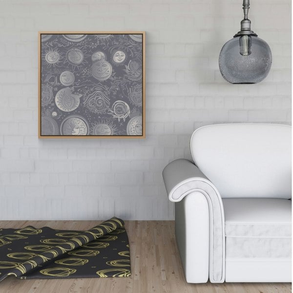 Warren Reed Sun and Moon in Grey Framed Canvas