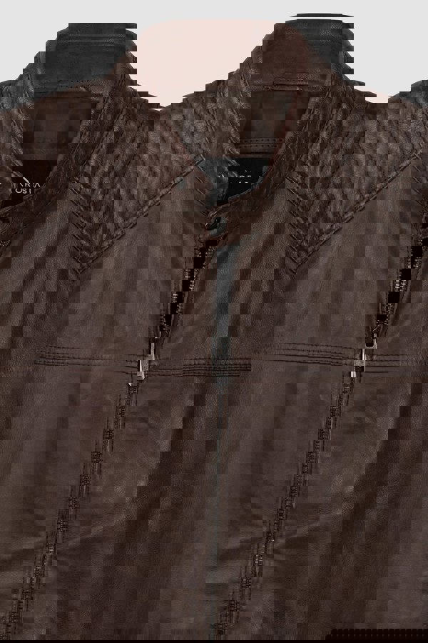 Brown Smart Zip-Up Genuine Leather Biker Jacket