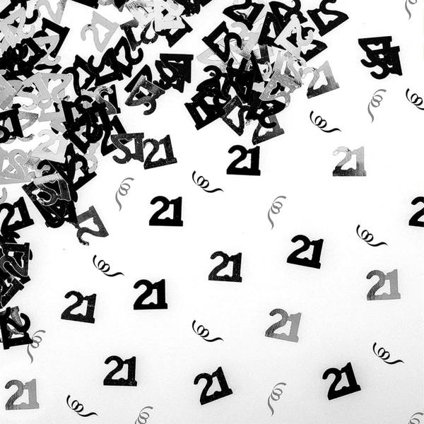 21st Birthday Black and Silver Confetti Decoration Set, Foil Metallic Table Scatter in 1, 2 or 4 Pack Options image 3