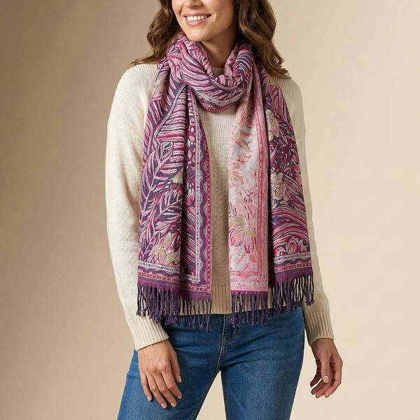 Pia Woven Gardens Navy Fuchsia Jacquard Scarf, Reversible