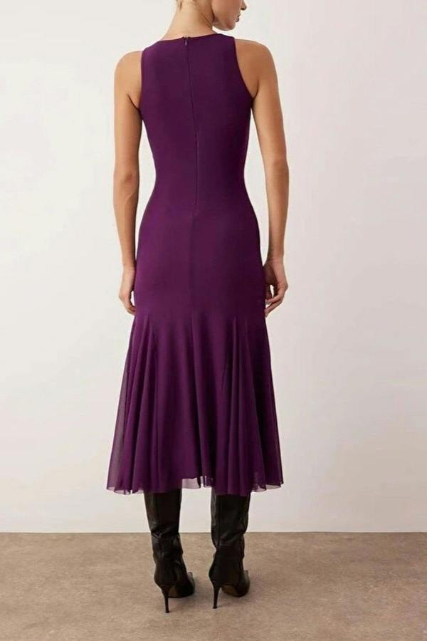 WOVCOR Tulle Maxi Party Dress with Flounce Skirt
