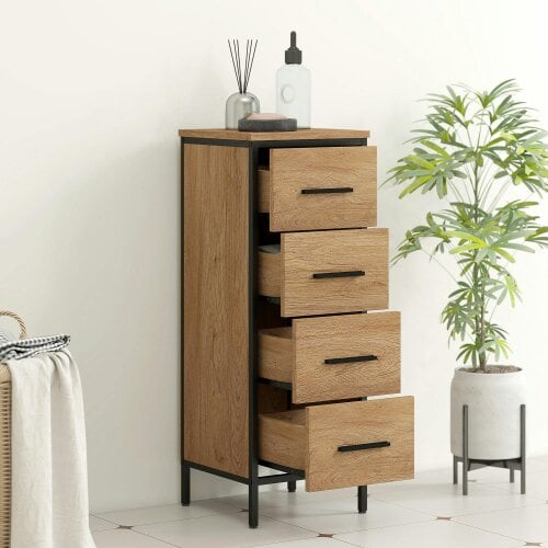 Wyld Haus Nita Narrow Bathroom Storage Cabinet With 4 Drawers Oak Finish