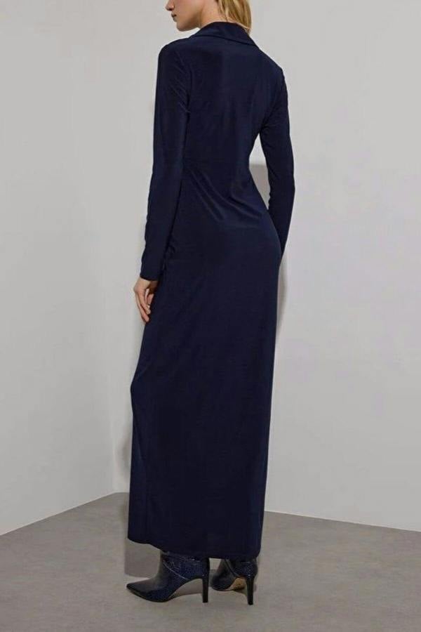 WOVCOR Polo Collar Buttoned Bodycon Maxi Knit Shirt Dress
