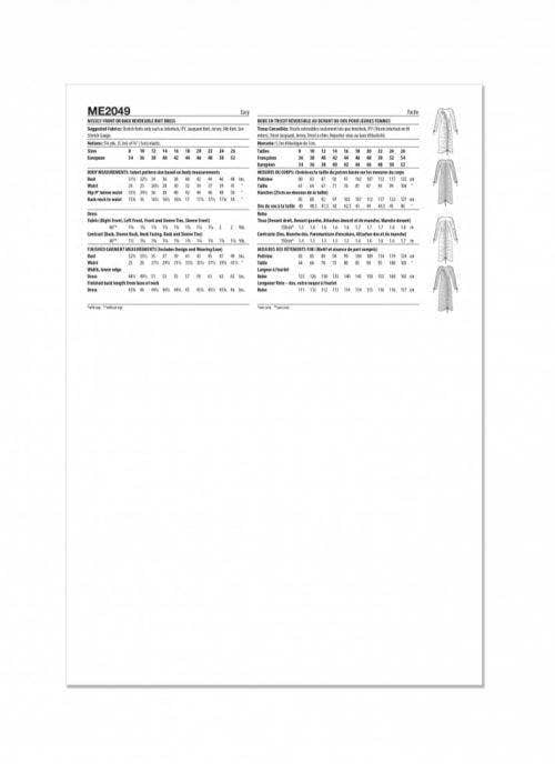 Know Me Sewing Pattern 2049, Dresses for Women, K5 (8-10-12-14-16) - Easy