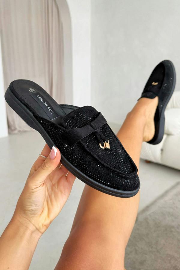 Crystal Dream Slip On Clog Mules Black featuring sparkly Finish