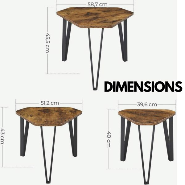 Rafaelo Mobilia Set Of 3 Industrial Nesting Tables Rustic Brown