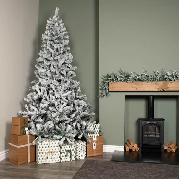 Samuel Alexander 8ft (2.4m) Snow Flocked Artificial Christmas Tree with Green Metal Stand and 1017 Tips