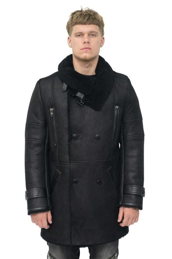 Infinity Leather Mens Double Breasted Sheepskin Reefer Coat-Candon