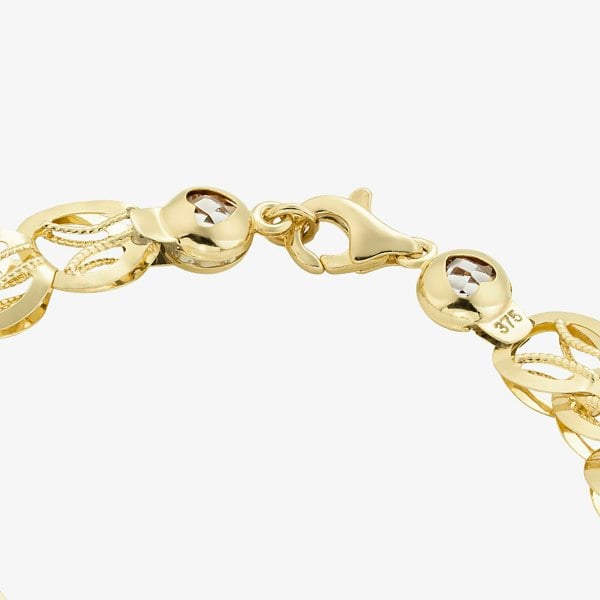 T. H. Baker 9ct Yellow Gold 7.5 Inch Stamped Shell Link Bracelet HSLB-850-9Y-7.5