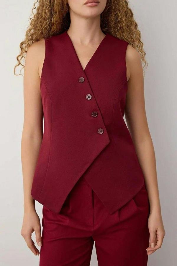 WOVCOR Woven Vest with Asymmetrical Buttons Detail