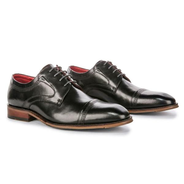 Justin Reess Everett - Men's Black Polished Leather Cap Toe Derby Shoes