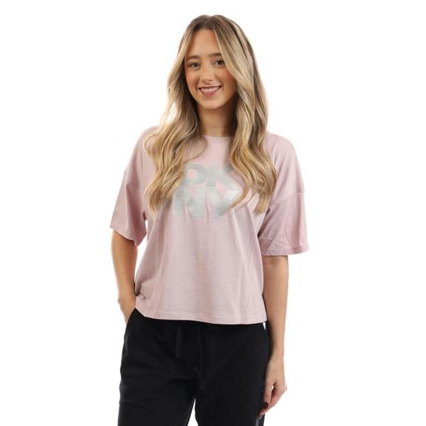 DKNY Womens/Ladies Foil Logo Crop T-Shirt - Pink - 