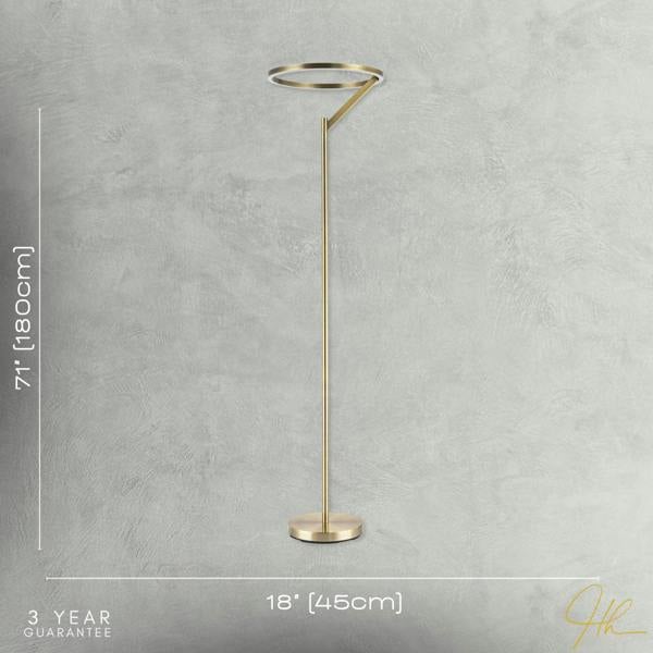 Designer Floor Lamp in Antique Brass with Large LED Halo Light Ring Image 7