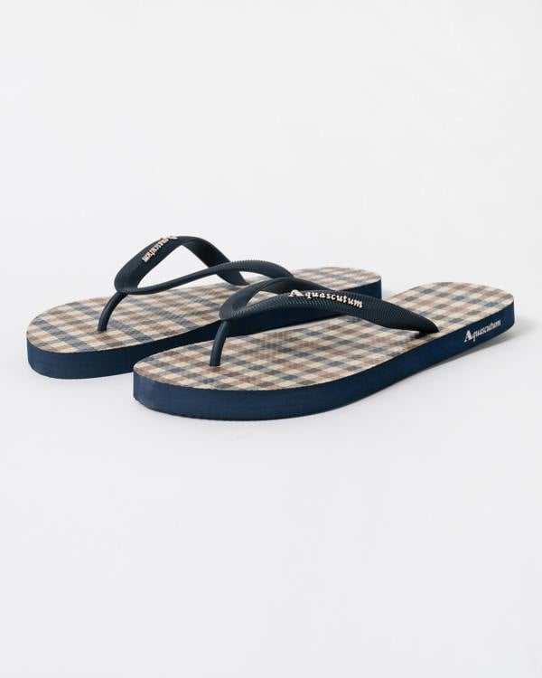 Aquascutum Iconic Mens Flip-Flops with Club Check Print in Navy 11