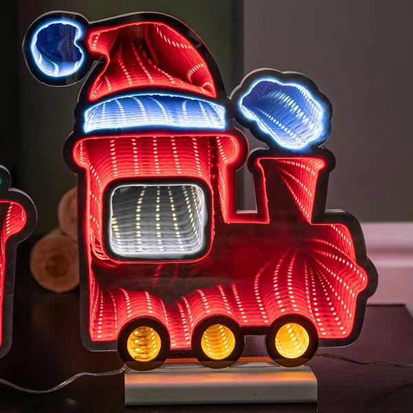 Samuel Alexander 70cm Infinity Christmas Train with 2 Carriages on Wood Base and Multi-Coloured LEDs