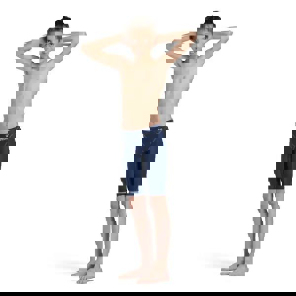 Navy Arena Boys Powerskin ST Next jammer swim trunks with white logo