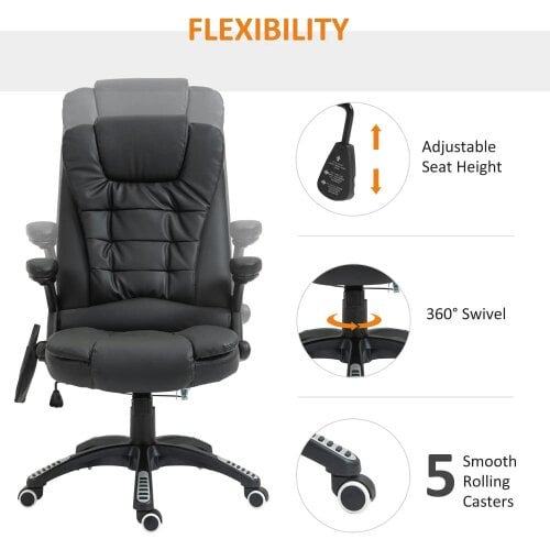 Bobobiy 6-Point Massage Office Chair with Seat Heated, 360, Black