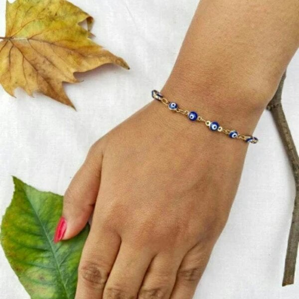 The Colourful Aura Blue Turkish Evil Eye Beaded Charm Protection Minimalist Adjustable Bracelet