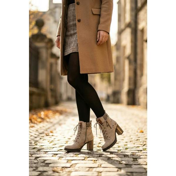 Mustang Women's Off-White High-Heeled Ankle Boots