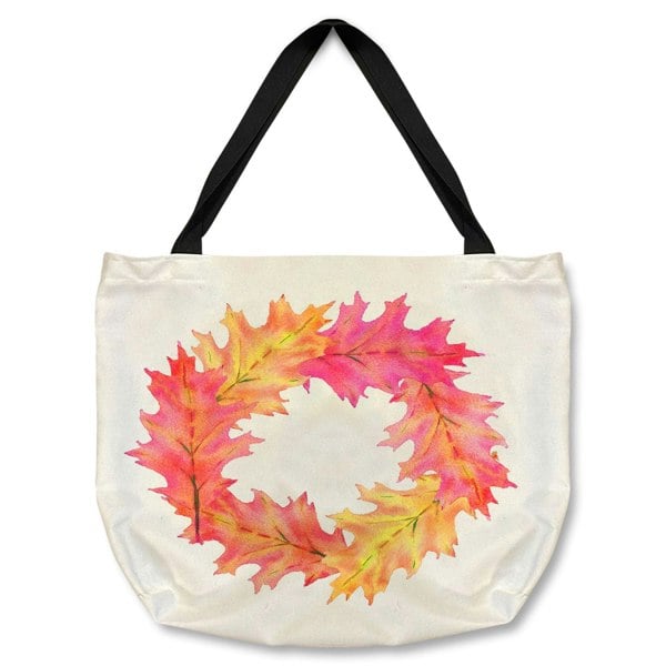 Benjamin Tate Design Pink & Orange Autumn Reath Tote bag