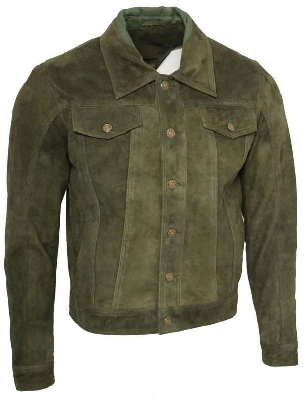 Infinity Leather Mens Trucker Classic Suede Leather Shirt Jeans Jacket