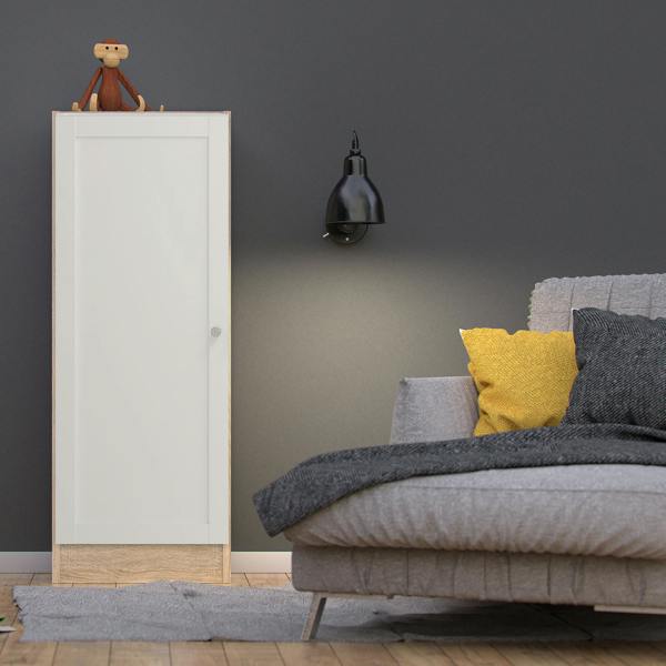 Furniture To Go Basic Low Narrow Storage Cabinet in Oak (2 Shelves) with White Door