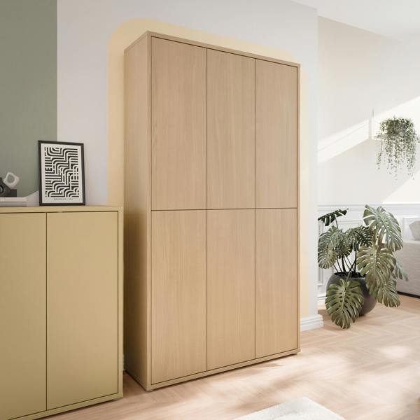Furniture To Go Alice Springs Tall Shoe Cabinet with 6 Doors Push-to-Open in Elegancia Oak