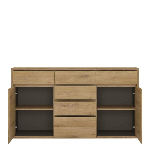 Wyld Haus Athens Natural Oak Wood Effect 6 Drawer Storage Chest 2 Doors