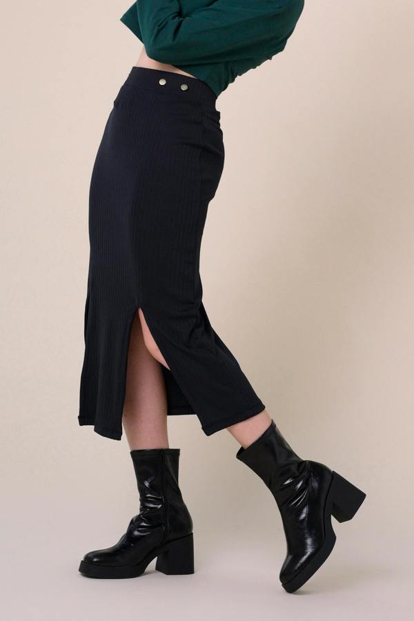 ENORSIA Crown Split Front Jersey Skirt
