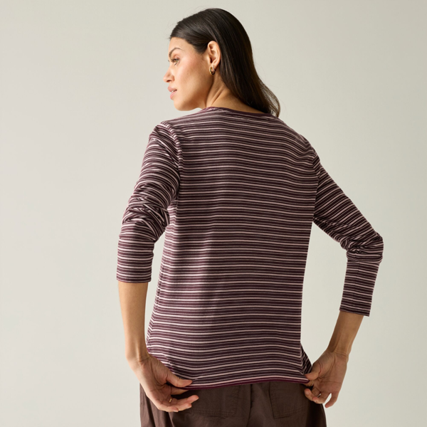 Regatta Womens Federica Stripe Long-Sleeved T-Shirt - Fig/Powder Lilac/Light Vanilla
