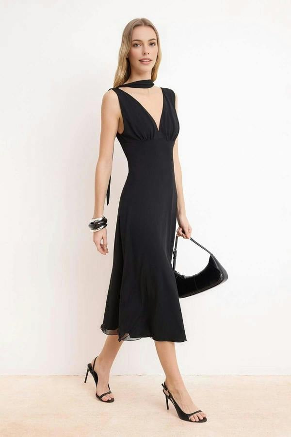 WOVCOR A-Line Sleeveless Ruched Maxi Tulle Knit Dress