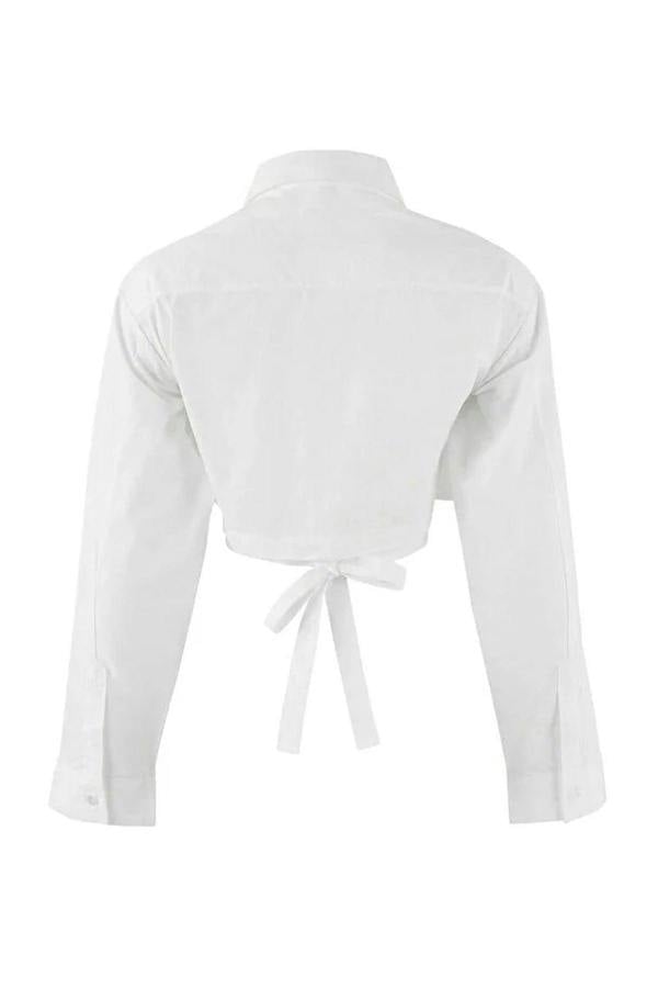 WOVCOR Crop Cotton Poplin Shirt with Tie Detail